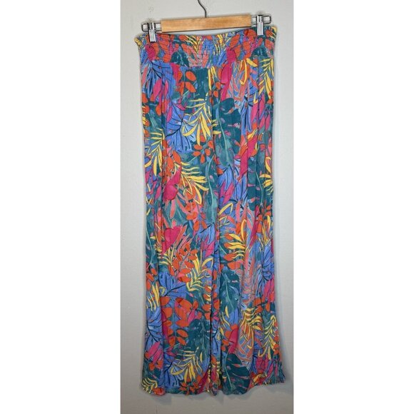 Kona Sol Medium Swim Coverup Pants Slit Pull On Colorful Palm Print - Picture 5 of 7